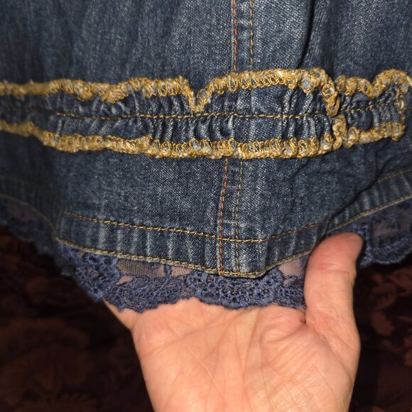 Oilily Denim Ruffle Lace Hemmed Skirt Woman's Size 42 US Size 10 - Picture 2 of 8